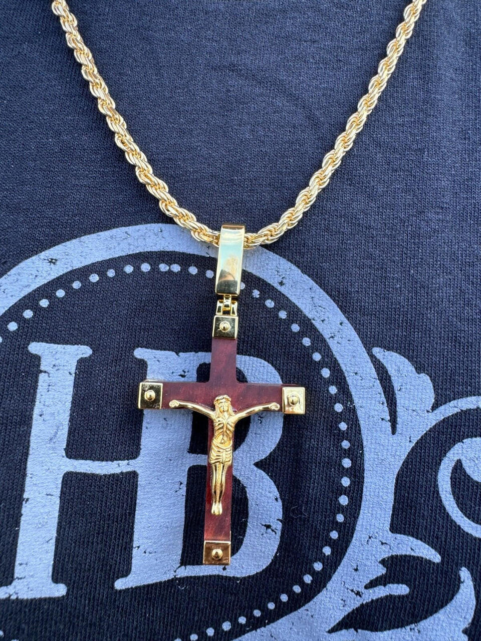 Natural Wood Plain Jesus Cross Pendant - 14k Gold Vermeil Or 925 Silver - Small 1.5"