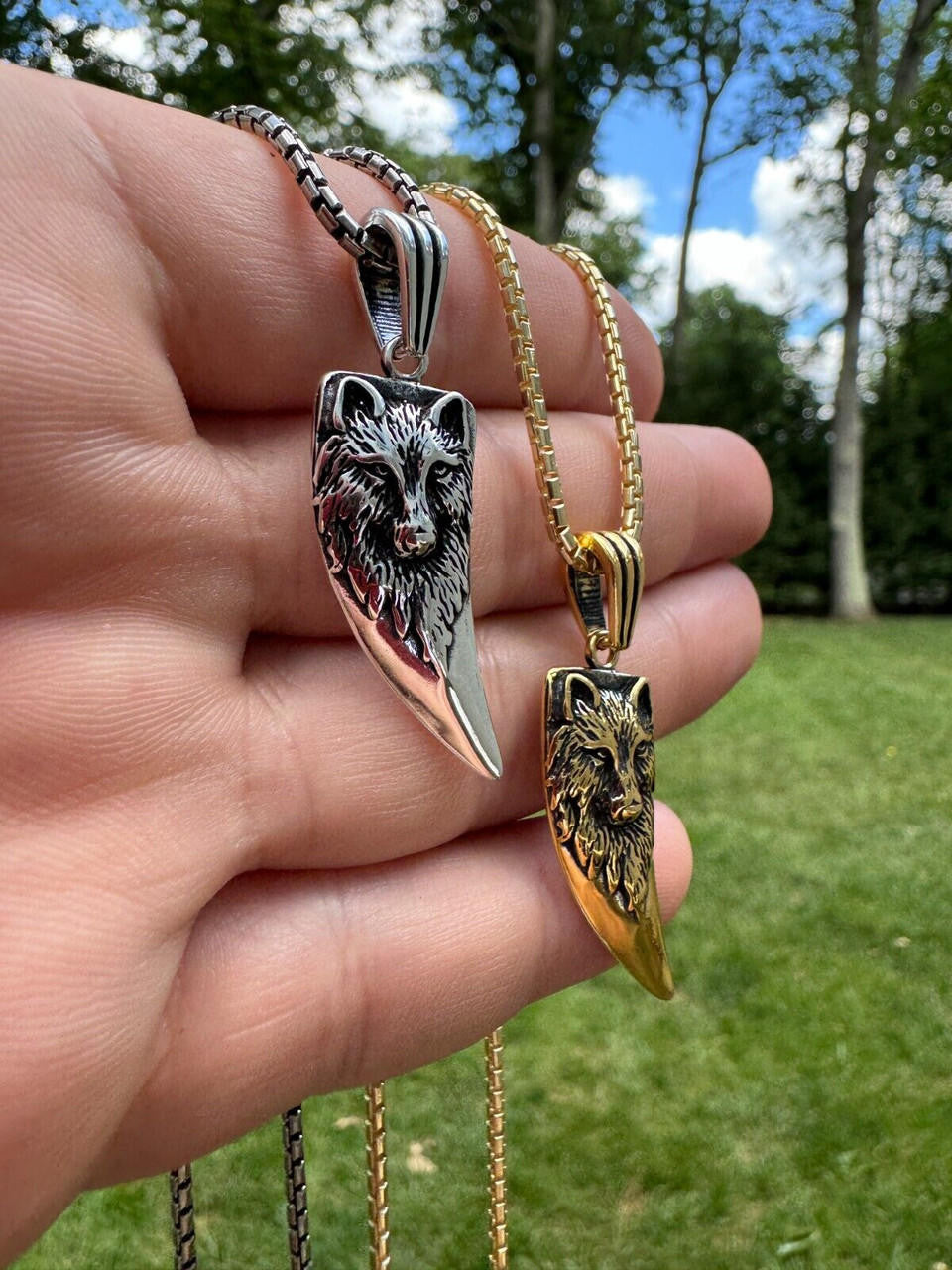 Wolf Fang Tooth Viking Pendant - 14k Yellow Gold Vermeil Or Oxidized 925 Silver - Small 1.5"