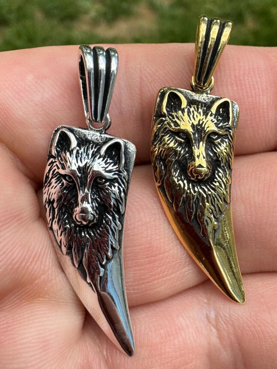 Wolf Fang Tooth Viking Pendant - 14k Yellow Gold Vermeil Or Oxidized 925 Silver - Small 1.5"