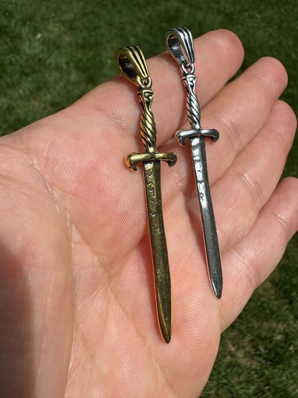 Roman Gladiator Ancient Sword Dagger Pendant - 14k Gold Vermeil Or Oxidized 925 Silver - Large 3"