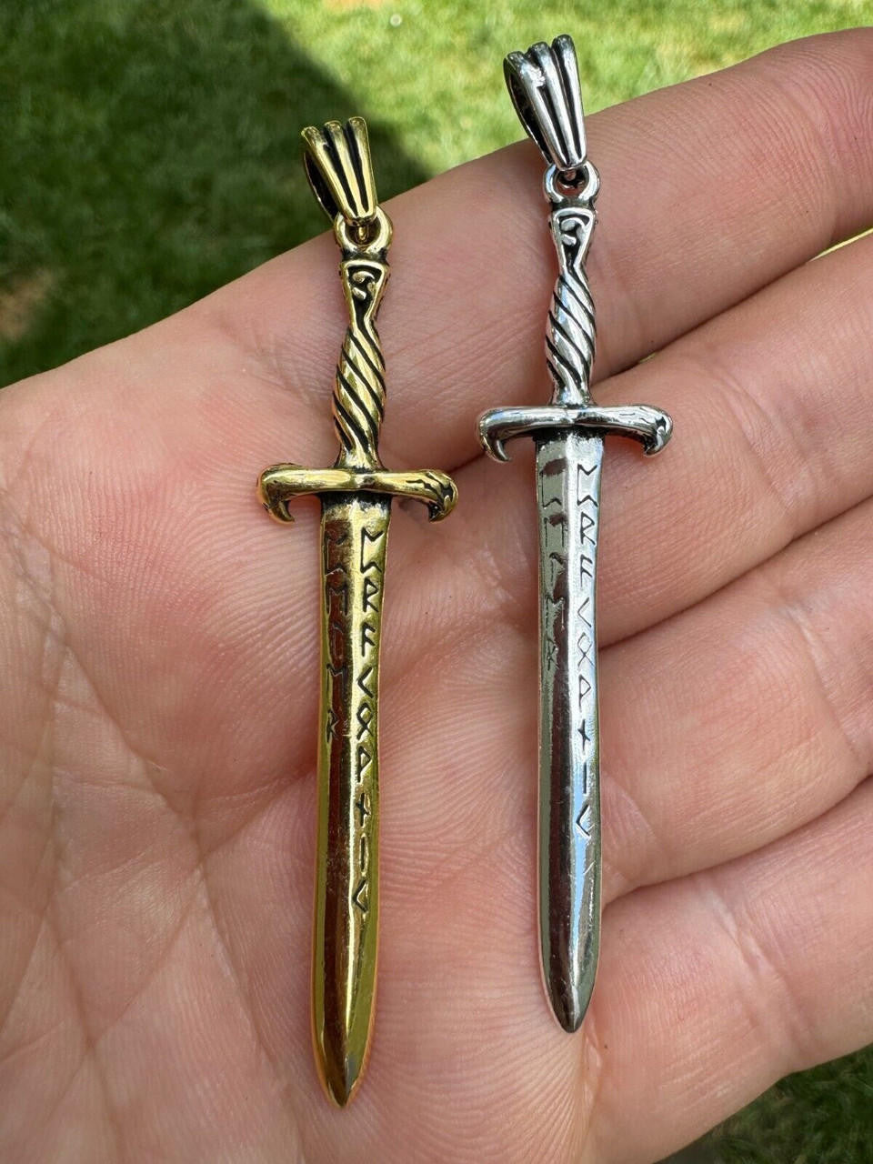 Roman Gladiator Ancient Sword Dagger Pendant - 14k Gold Vermeil Or Oxidized 925 Silver - Large 3"