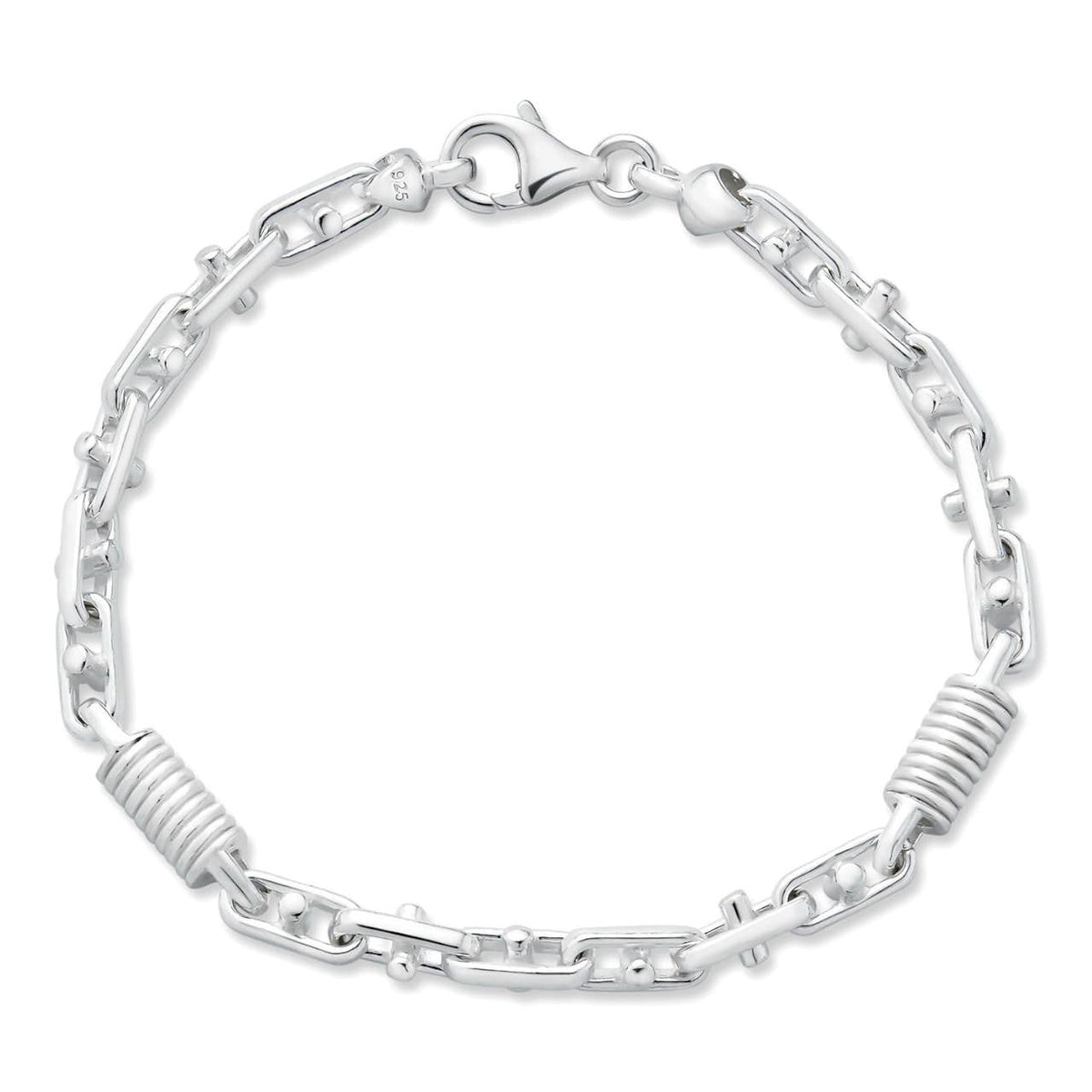 Spring Barrel Rolo Link Bracelet - 925 Sterling Silver - 7"-9" - 5mm