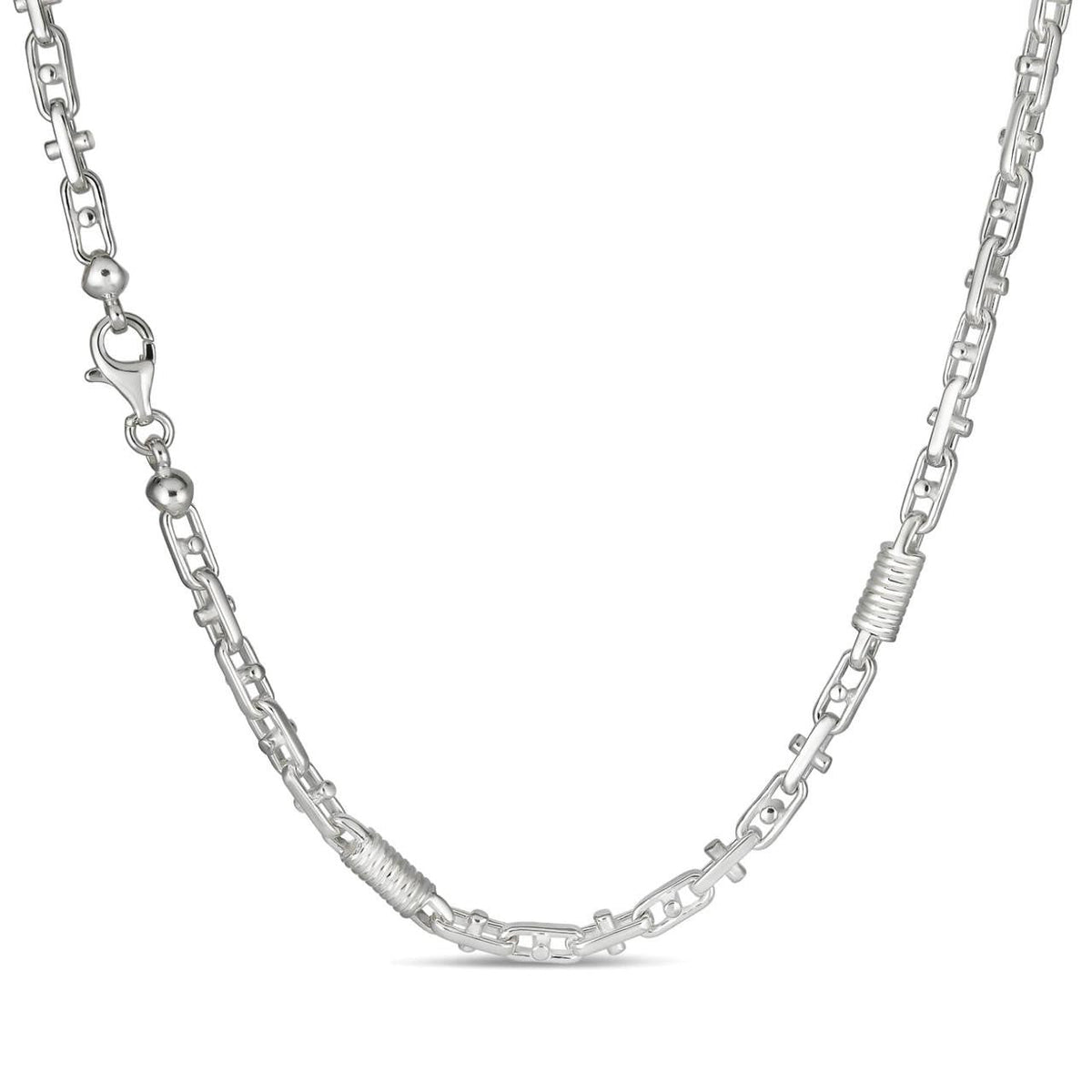 Spring Barrel Rolo Link Chain Necklace - 925 Sterling Silver - 18"-28" - 5mm