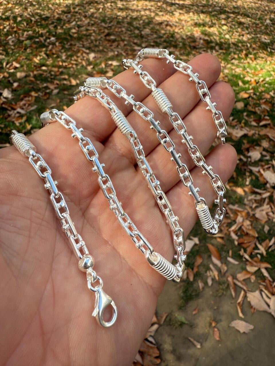Spring Barrel Rolo Link Chain Necklace - 925 Sterling Silver - 18"-28" - 5mm