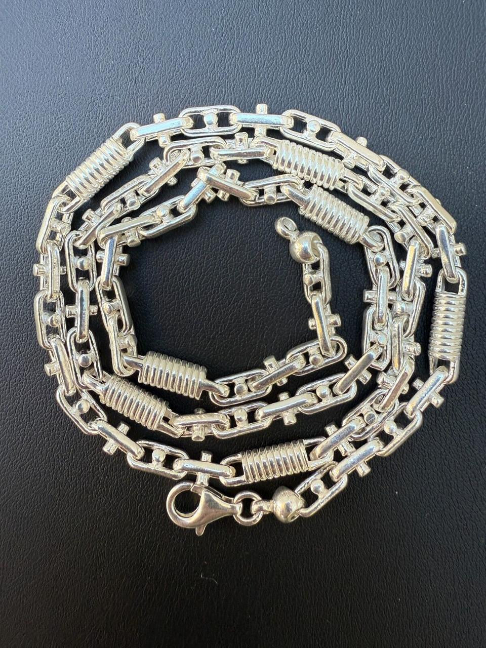 Spring Barrel Rolo Link Chain Necklace - 925 Sterling Silver - 18"-28" - 5mm