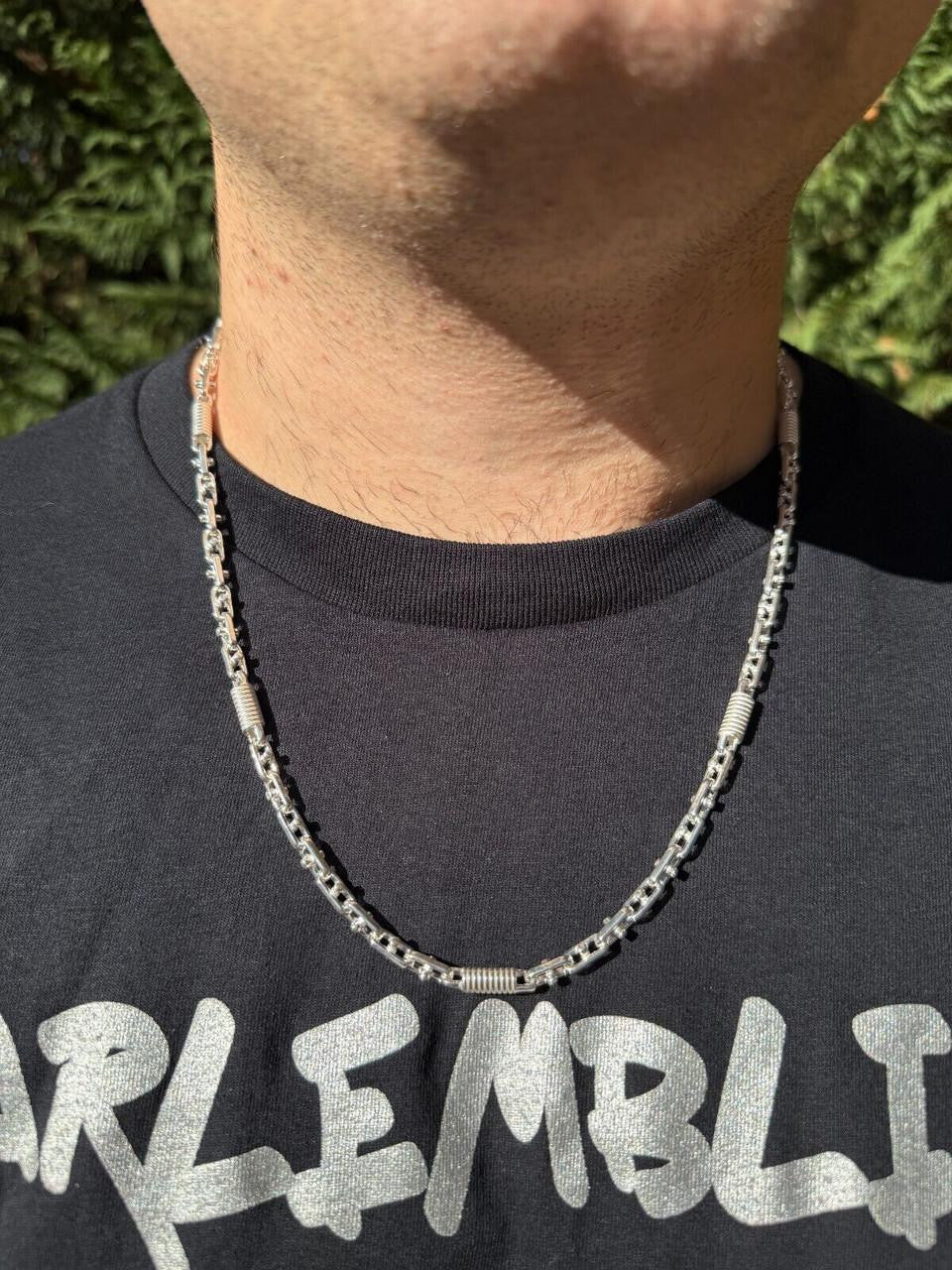 Spring Barrel Rolo Link Chain Necklace - 925 Sterling Silver - 18"-28" - 5mm