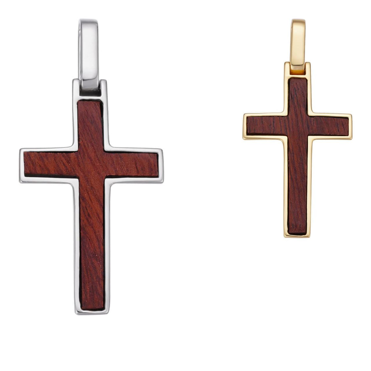 Wood Inlay Plain Religious Cross Pendant - 14k Gold Vermeil Or 925 Silver - Small 1.5"