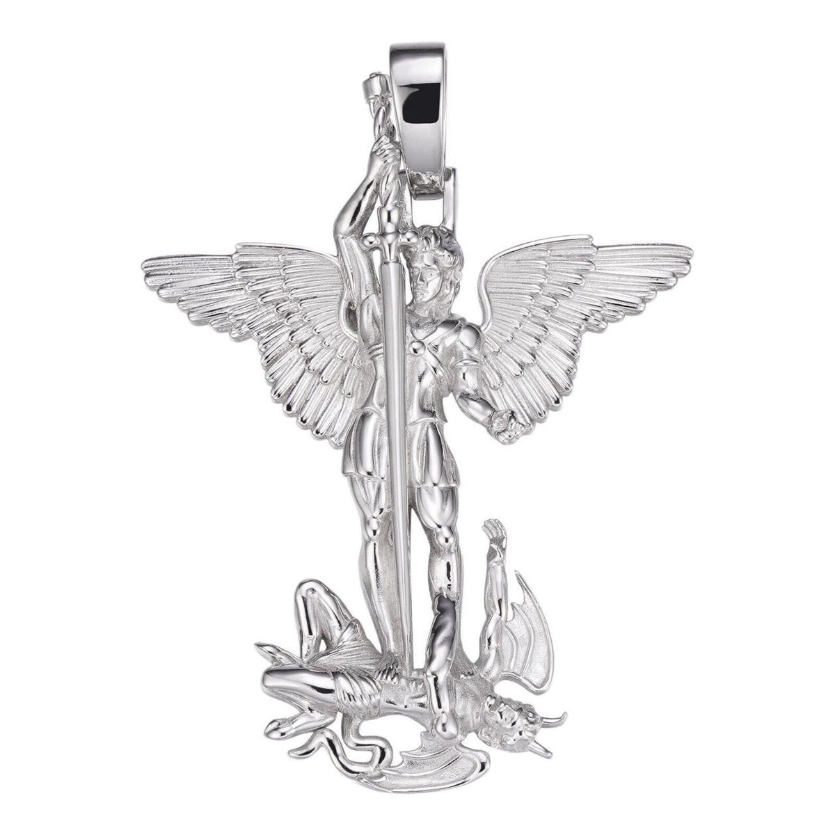 Artwork Saint St Michael Slaying Dragon Archangel Pendant - 925 Silver - 3 Sizes 1"-3"