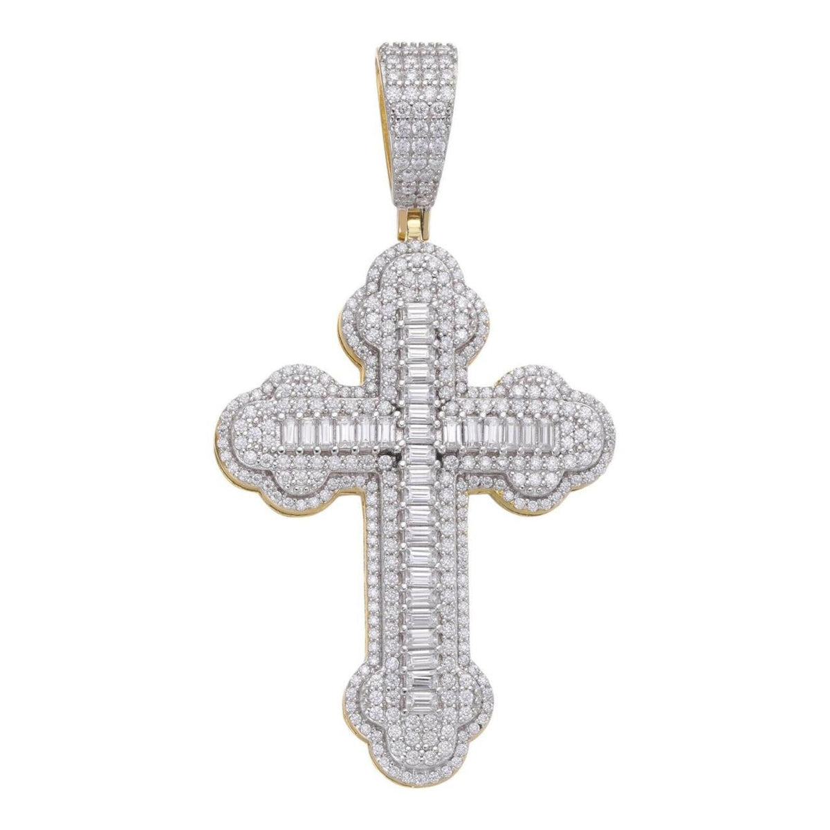 MOISSANITE Baguette Gothic Iced Out Cross Pendant - 14k Gold Vermeil 925 Silver - 3 Sizes 1.5"-3"