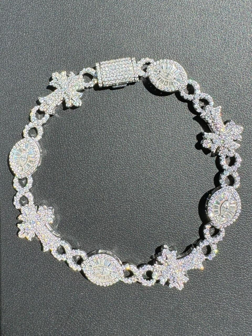 MOISSANITE Eternity Evil Eye Gothic Cross Link Bracelet Iced Out - 925 Silver - 14mm - 7.5"-8.5"
