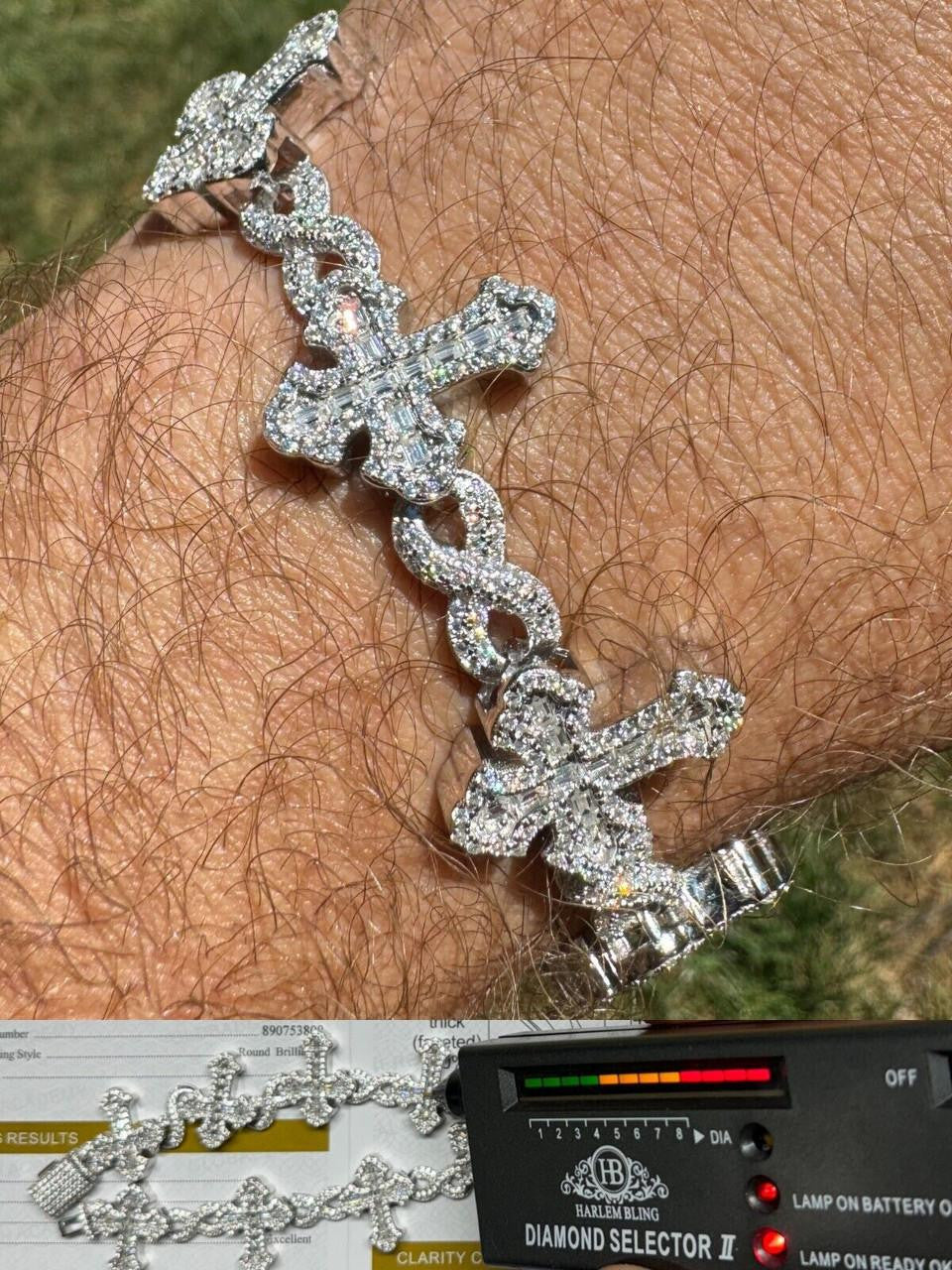 MOISSANITE Eternity Gothic Cross Link Bracelet Iced Out - 925 Silver - 20mm - 6.25"-8.25"