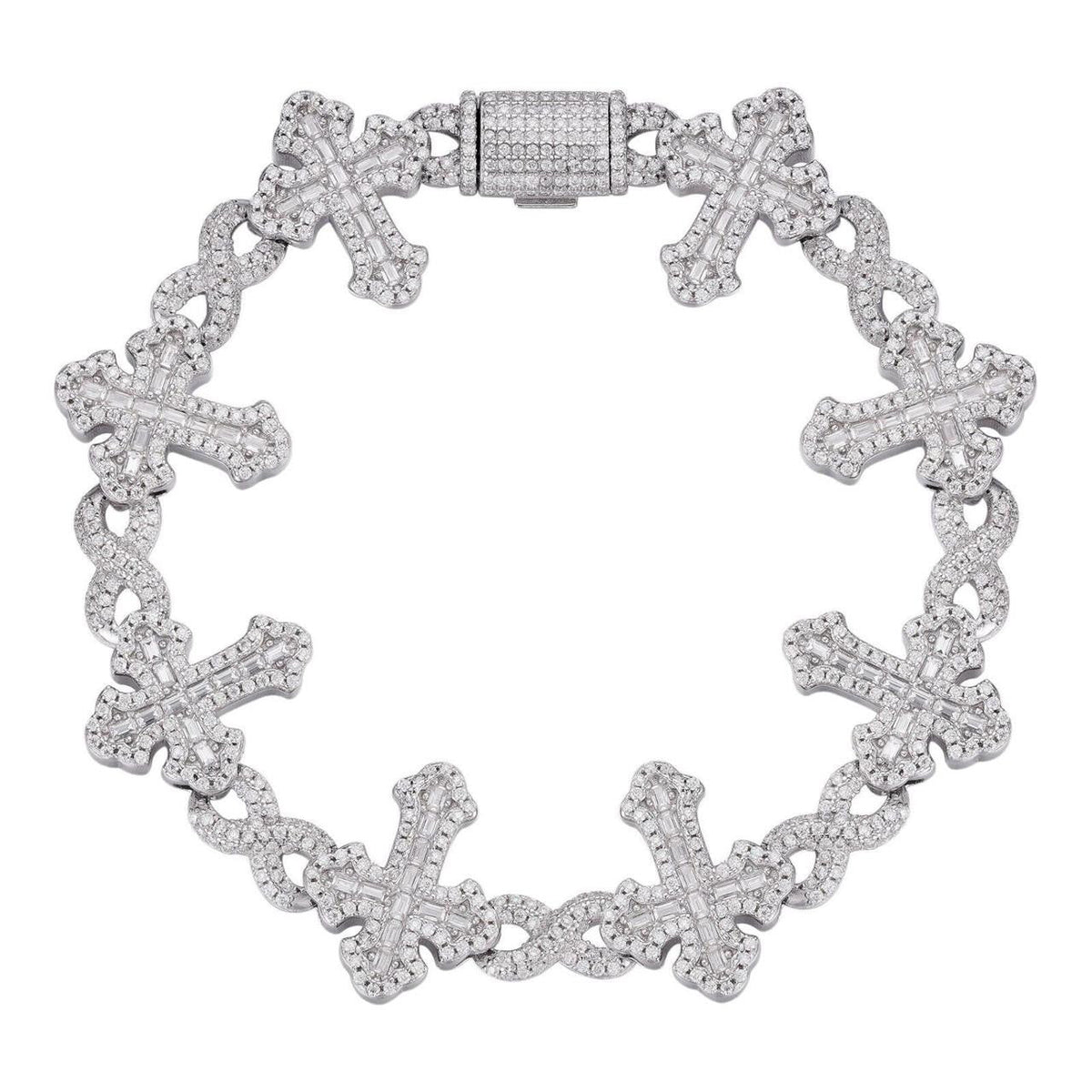MOISSANITE Eternity Gothic Cross Link Bracelet Iced Out - 925 Silver - 20mm - 6.25"-8.25"