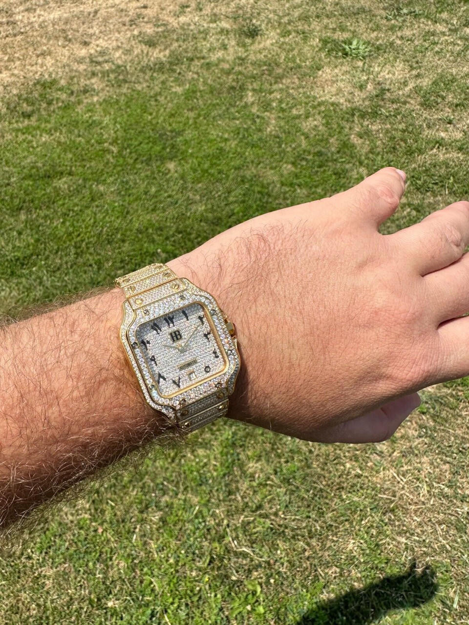 Real MOISSANITE Hip Hop Watch Fully Iced Mens Automatic Movement Gold Arabic