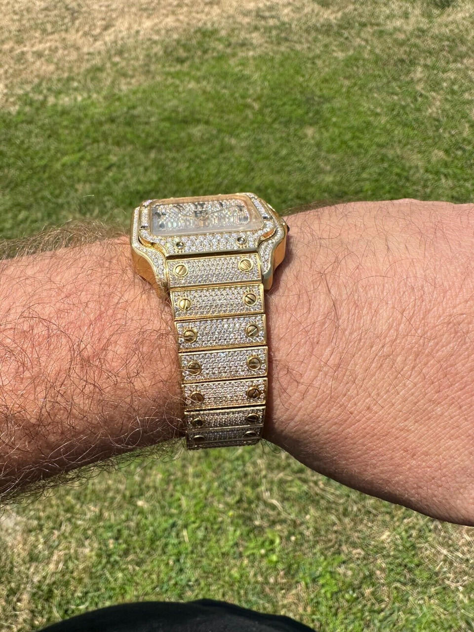 Real MOISSANITE Hip Hop Watch Fully Iced Mens Automatic Movement Gold Arabic