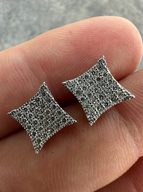 0.43ct VVS Real Diamond Men's 925 Natural Silver Iced Hip Hop Kite Earrings 9mm