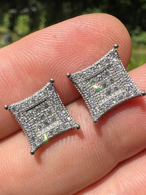 1.17ct Real DIAMOND 3D Kite Classic Iced Out Earrings - 925 Silver - 11mm