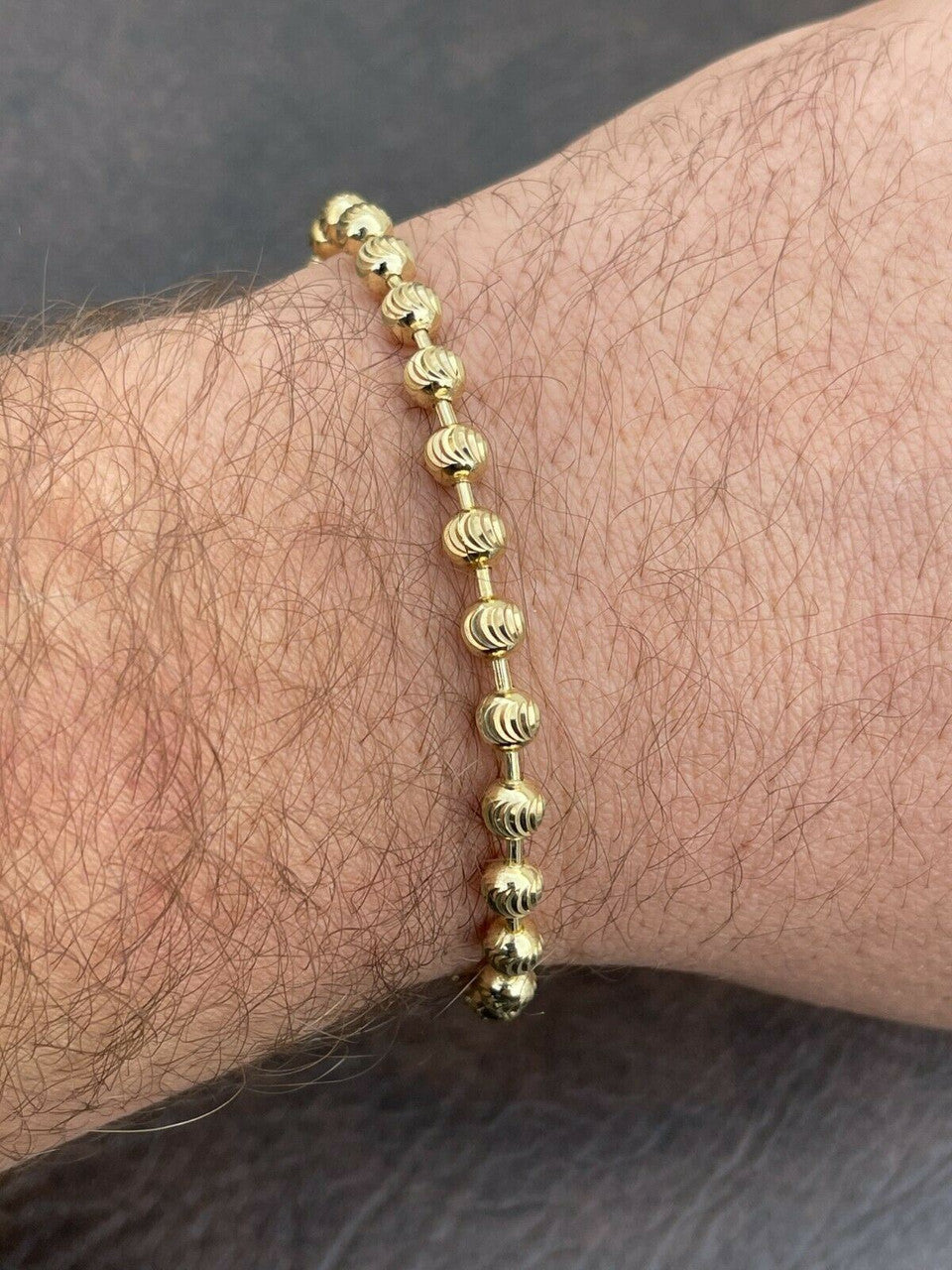 Ball Bead Moon Cut Bracelet - 14k Gold Vermeil 925 Sterling Silver - 8" - 5mm