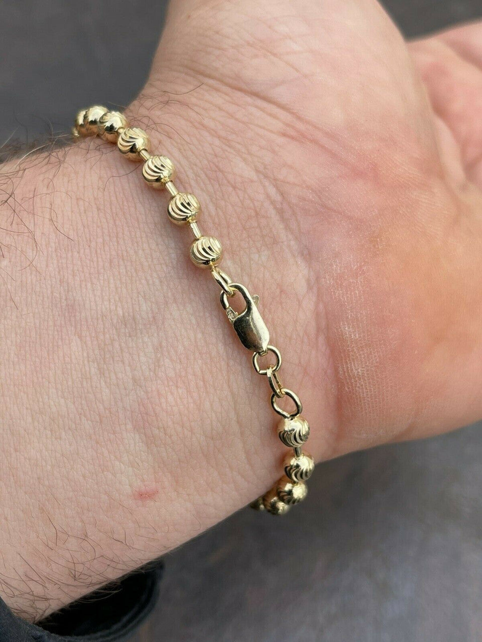 Ball Bead Moon Cut Bracelet - 14k Gold Vermeil 925 Sterling Silver - 8" - 5mm