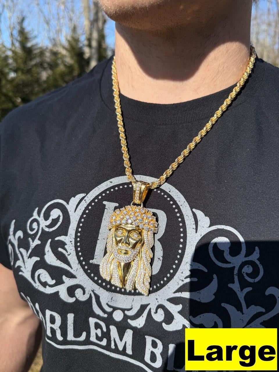 MOISSANITE Tito Biggie Smalls Kufi Jesus Piece Pendant - 14k Gold Vermeil 925 Silver - 3 Sizes 1"-2.5"