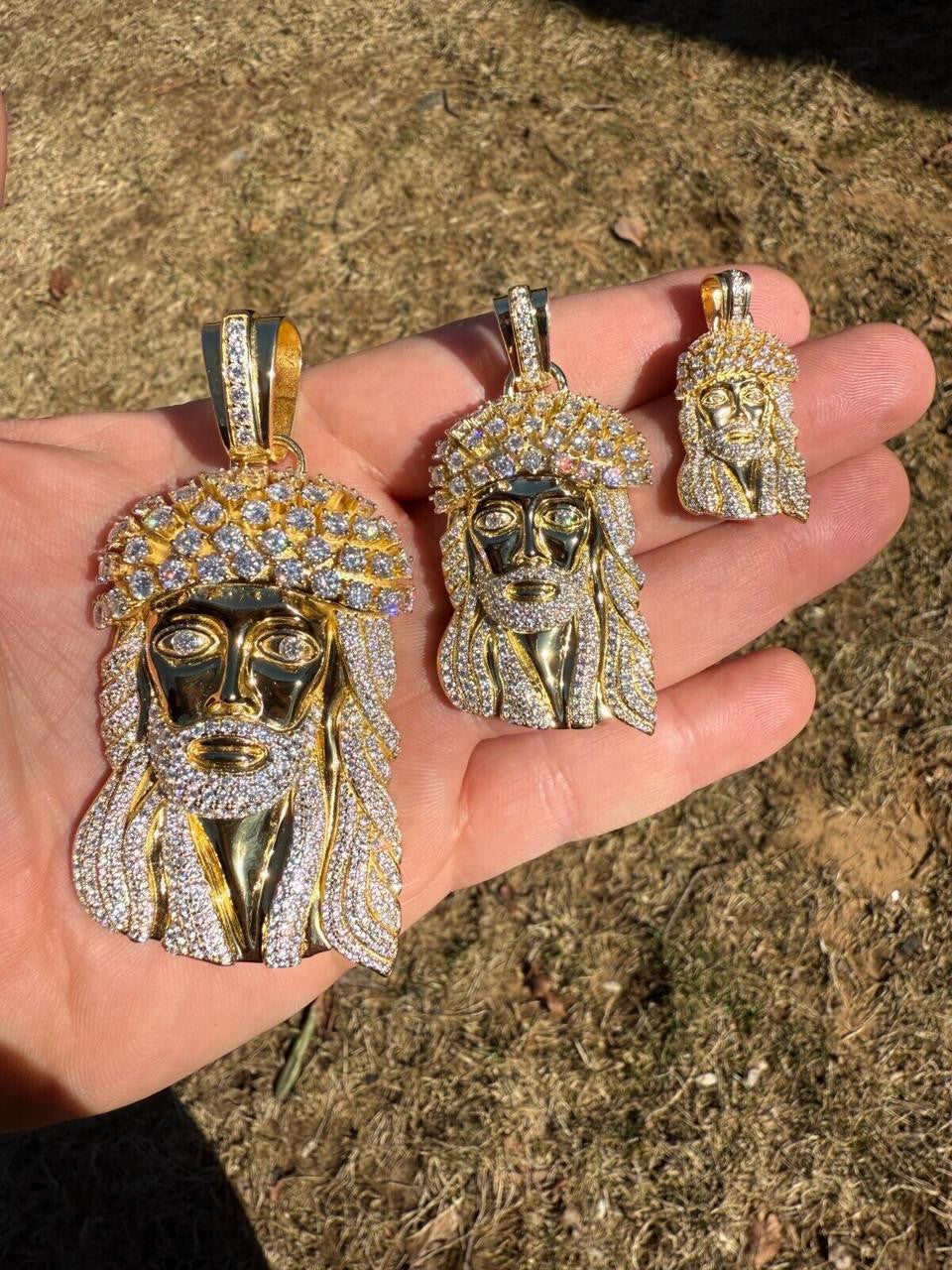 MOISSANITE Tito Biggie Smalls Kufi Jesus Piece Pendant - 14k Gold Vermeil 925 Silver - 3 Sizes 1"-2.5"