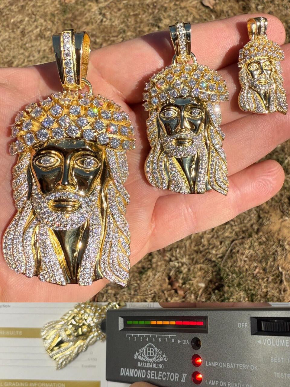 MOISSANITE Tito Biggie Smalls Kufi Jesus Piece Pendant - 14k Gold Vermeil 925 Silver - 3 Sizes 1"-2.5"