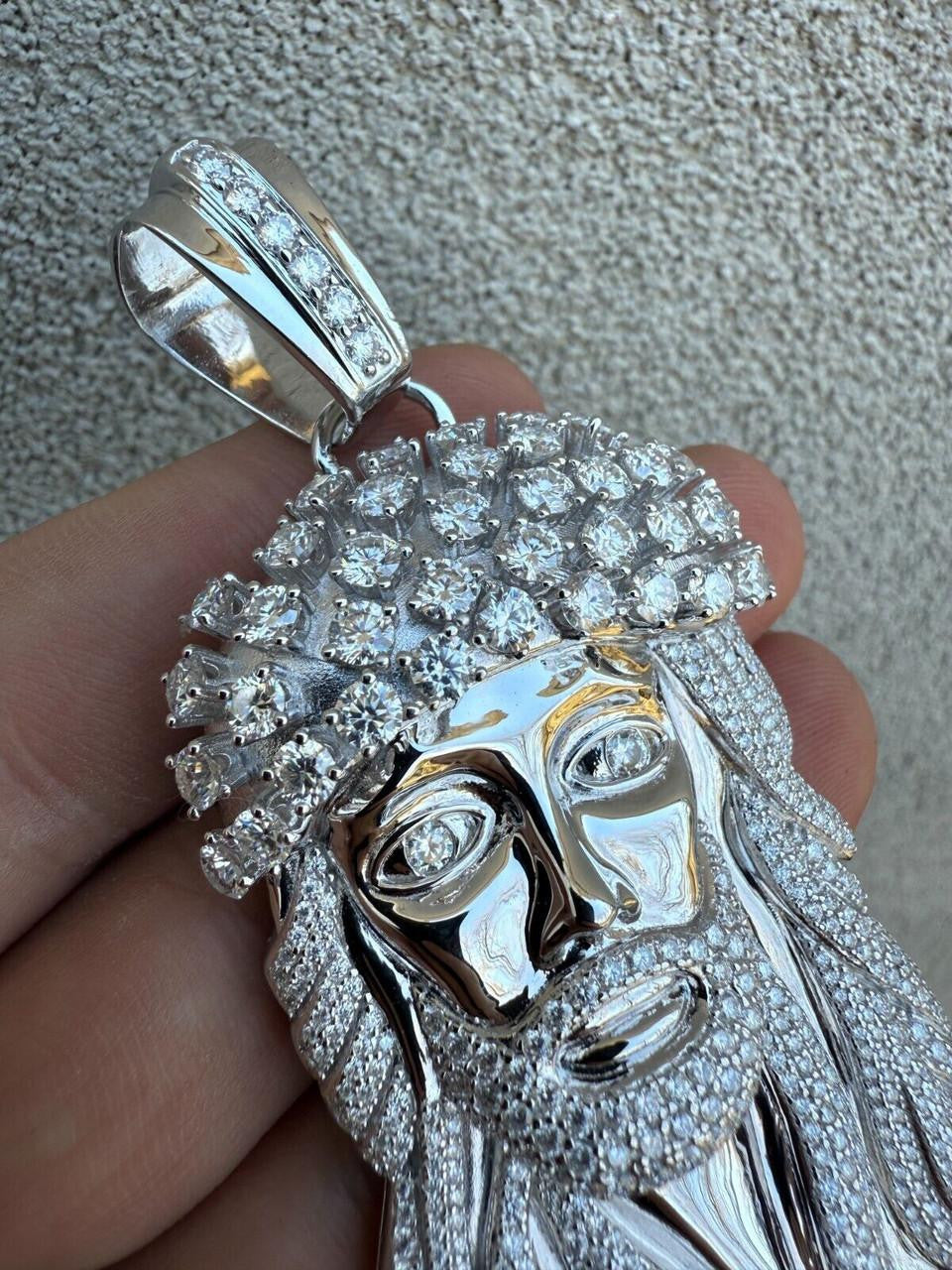 MOISSANITE Tito Biggie Smalls Kufi Jesus Piece Pendant - 925 Silver - 3 Sizes 1"-2.5"