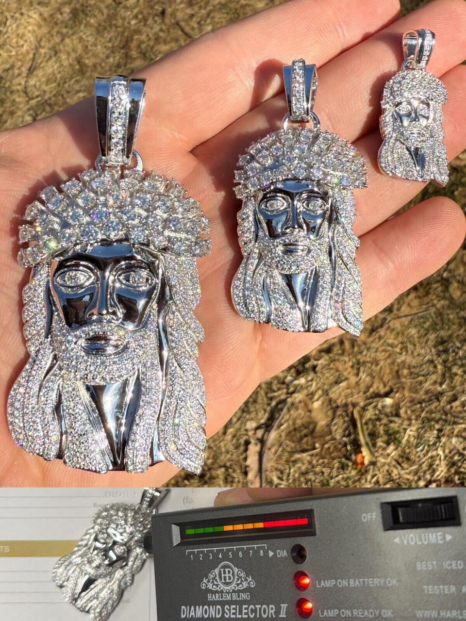 MOISSANITE Tito Biggie Smalls Kufi Jesus Piece Pendant - 925 Silver - 3 Sizes 1"-2.5"