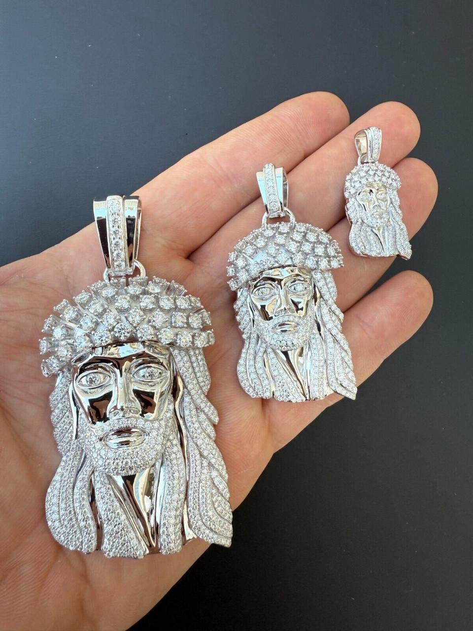 MOISSANITE Tito Biggie Smalls Kufi Jesus Piece Pendant - 925 Silver - 3 Sizes 1"-2.5"