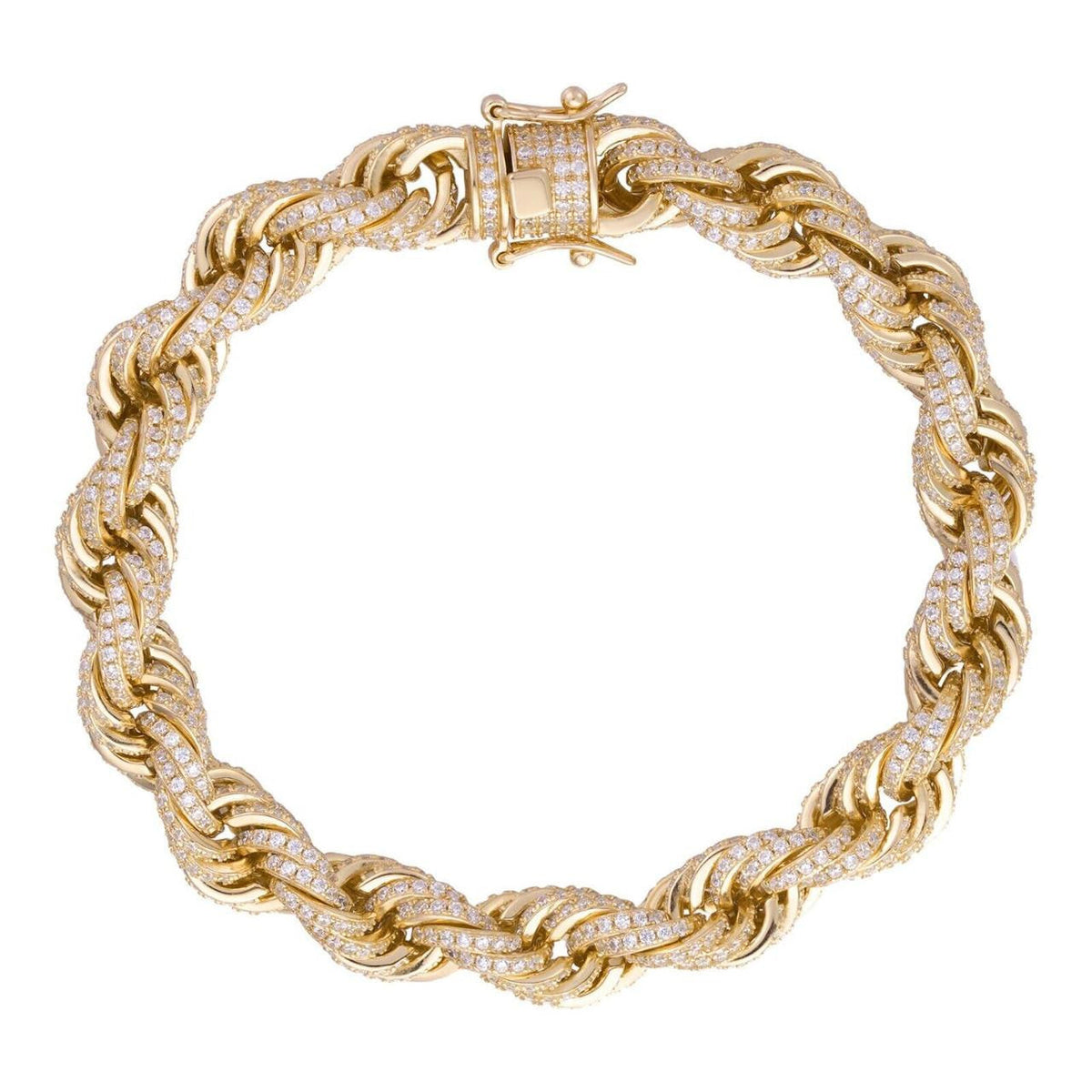 Rope Bracelet Iced Out CZ Stones - 14k Gold Vermeil 925 Silver - 9mm - 7.5"-8.5"