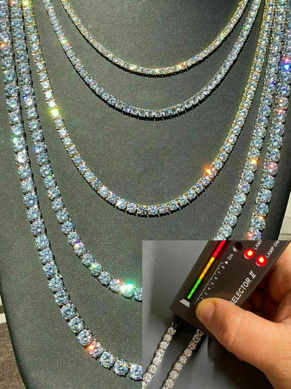 MOISSANITE #1 BESTSELLER Tennis Chain Necklace Iced Out - 14k Gold Vermeil, Rose Gold Vermeil Or 925 Silver - 3mm-7mm - 16"-30"
