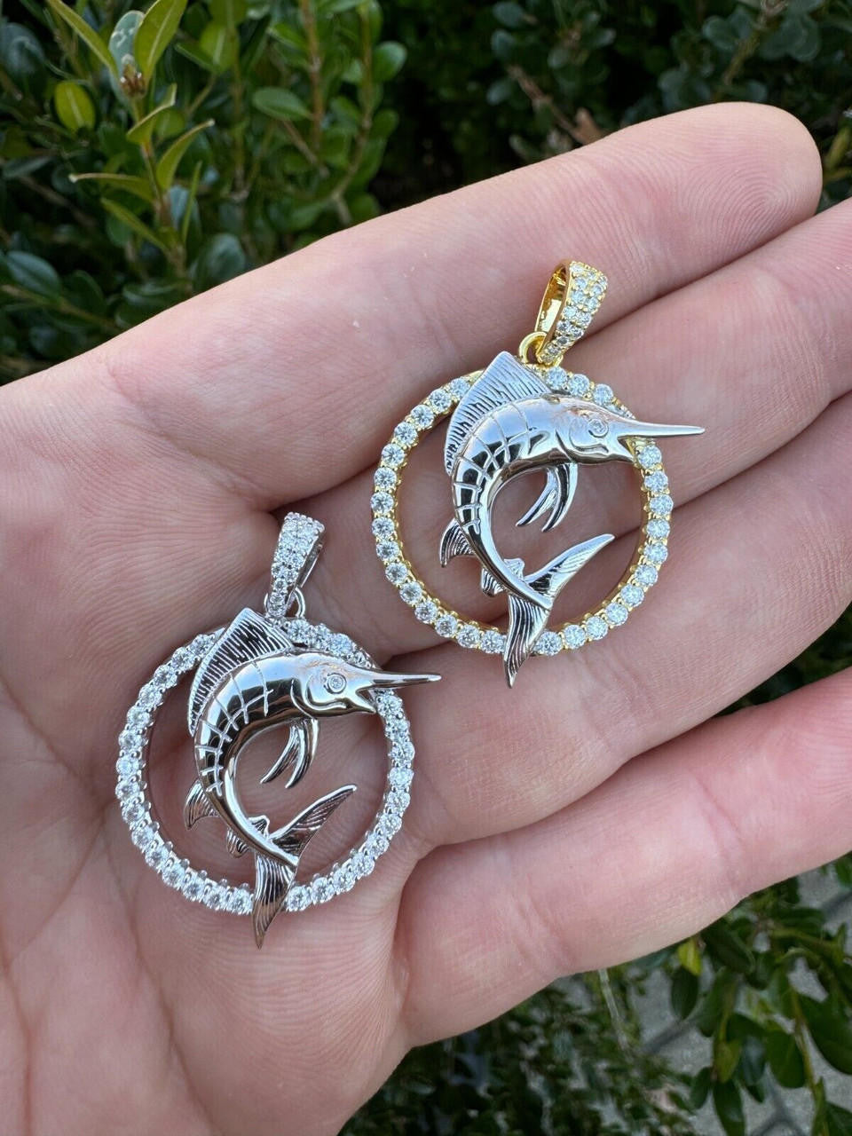 MOISSANITE Swordfish Marlin Iced Out Pendant - 14k Gold Vermeil Or 925 Silver - Small 1.25"