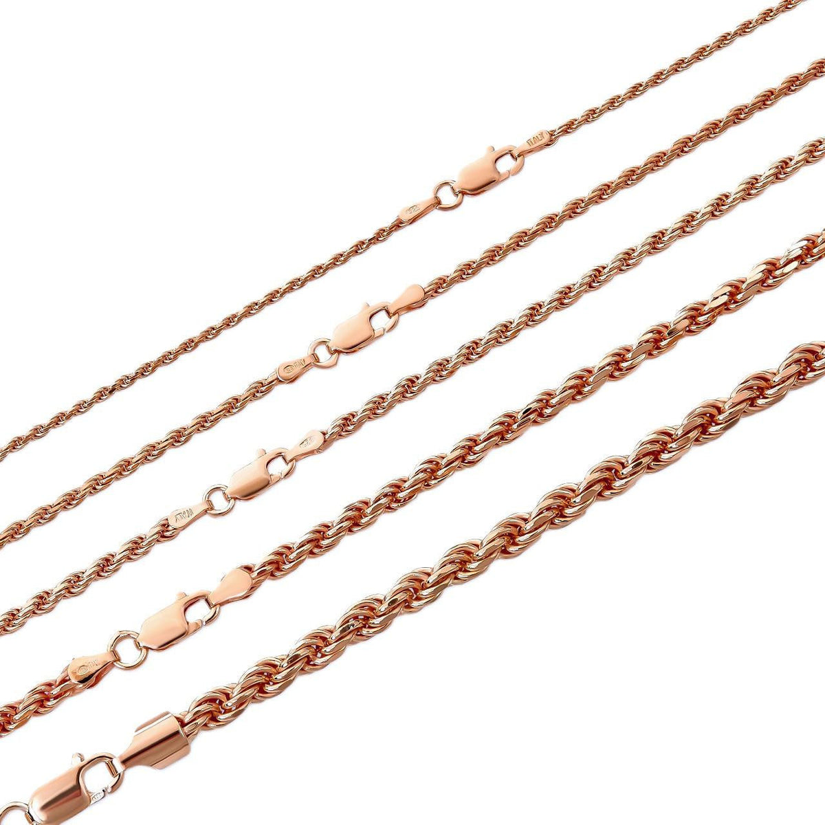 Rope Chain Necklace - 14k Rose Gold Vermeil 925 Sterling Silver - 16"-30" - 1.5mm-6mm