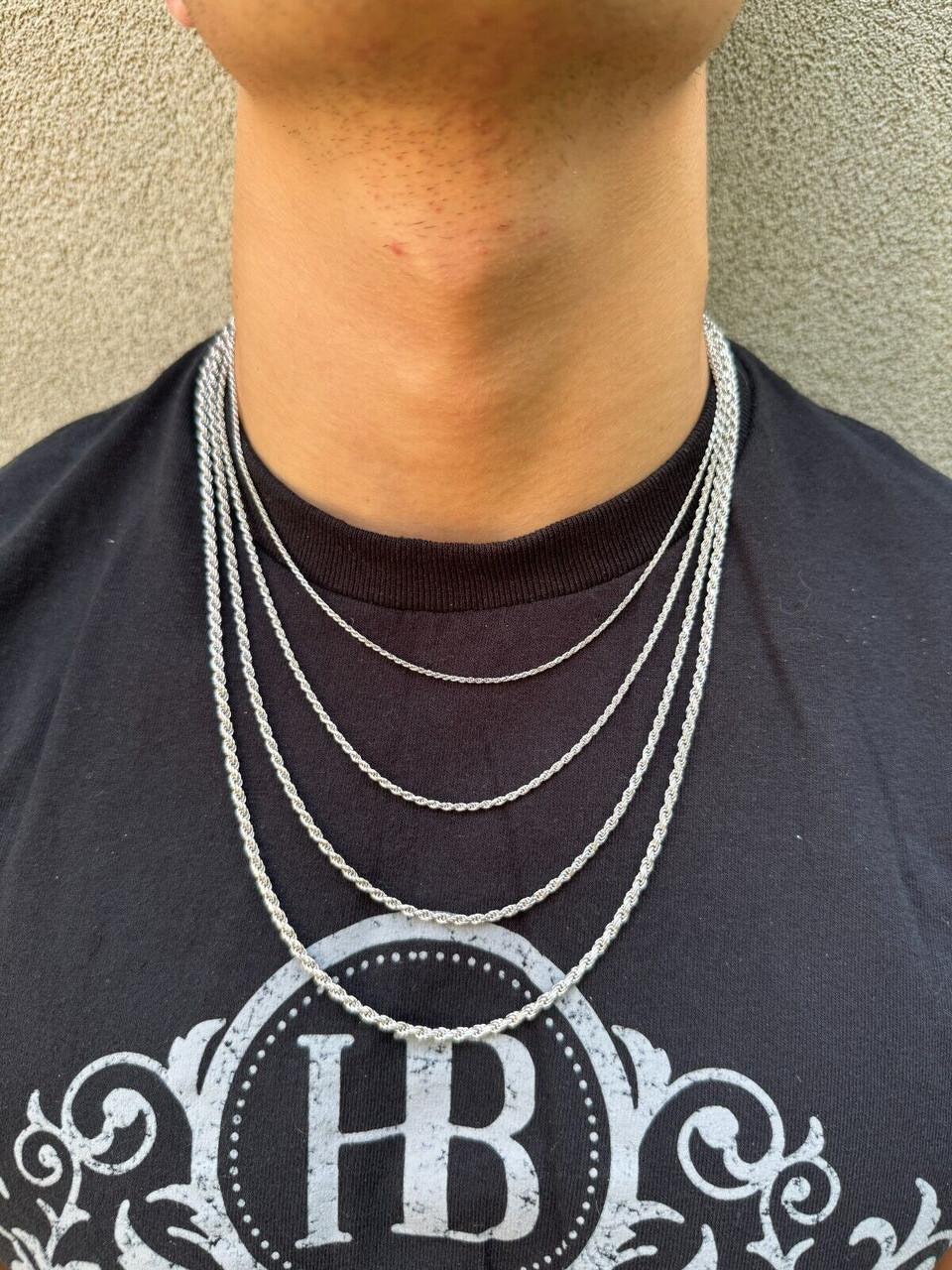Rope Chain Necklace -  Rhodium Finish 925 Sterling Silver - 16"-30" - 1.5mm-6mm