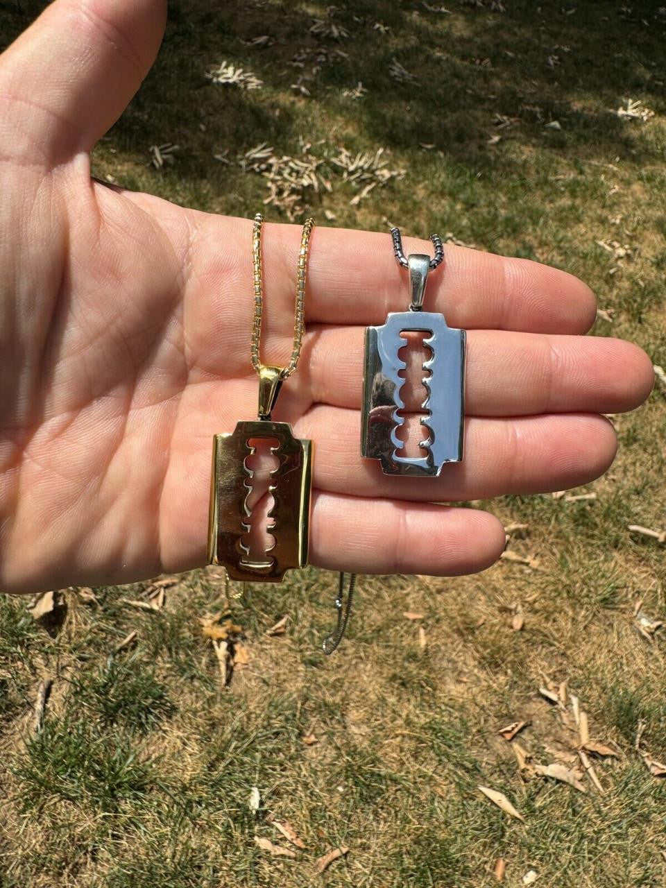 Razor Blade Emo Pendant - 14k Gold Vermeil Or 925 Silver - Medium 2"