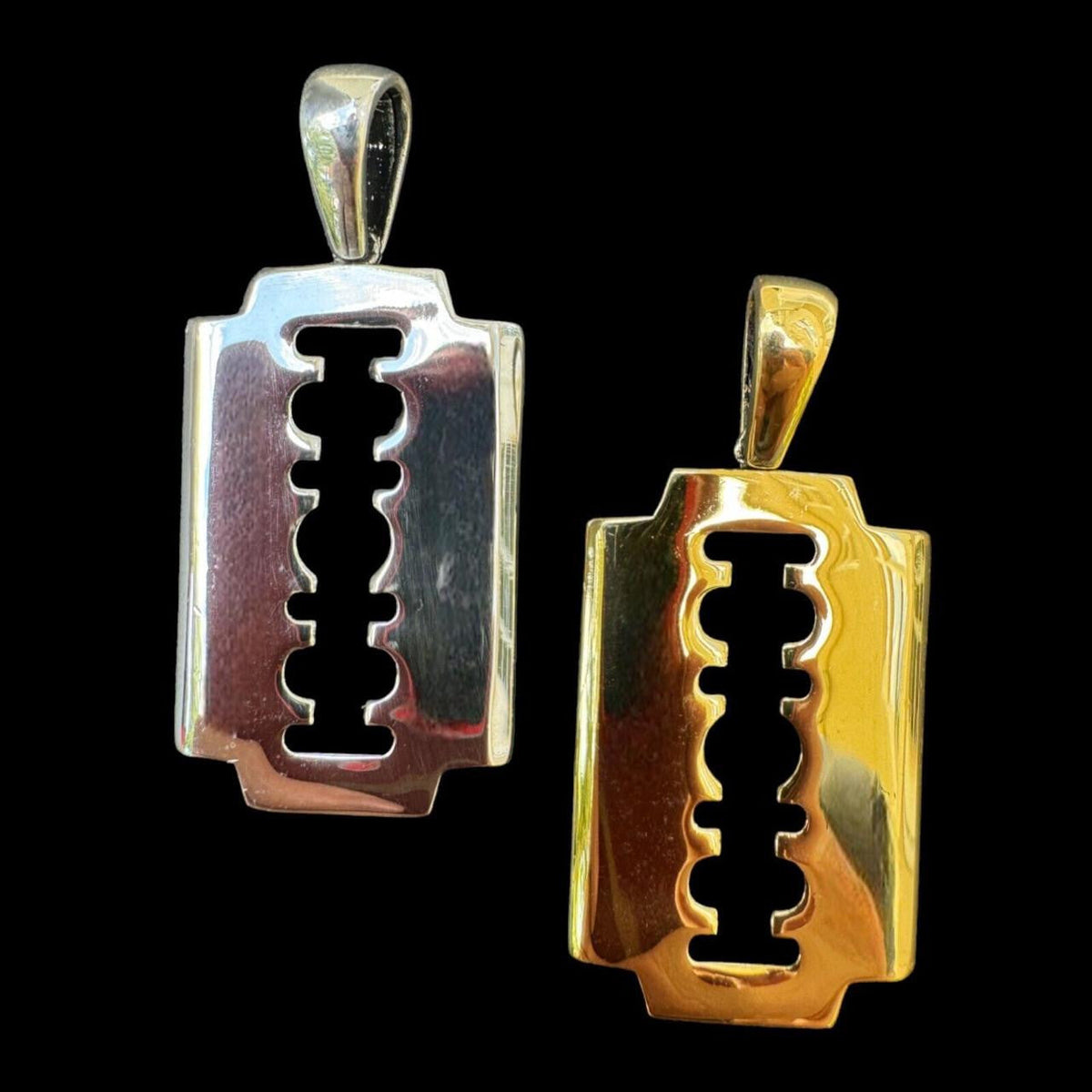 Razor Blade Emo Pendant - 14k Gold Vermeil Or 925 Silver - Medium 2"