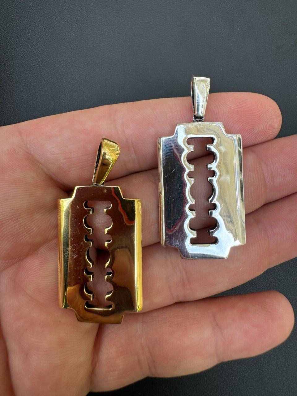 Razor Blade Emo Pendant - 14k Gold Vermeil Or 925 Silver - Medium 2"