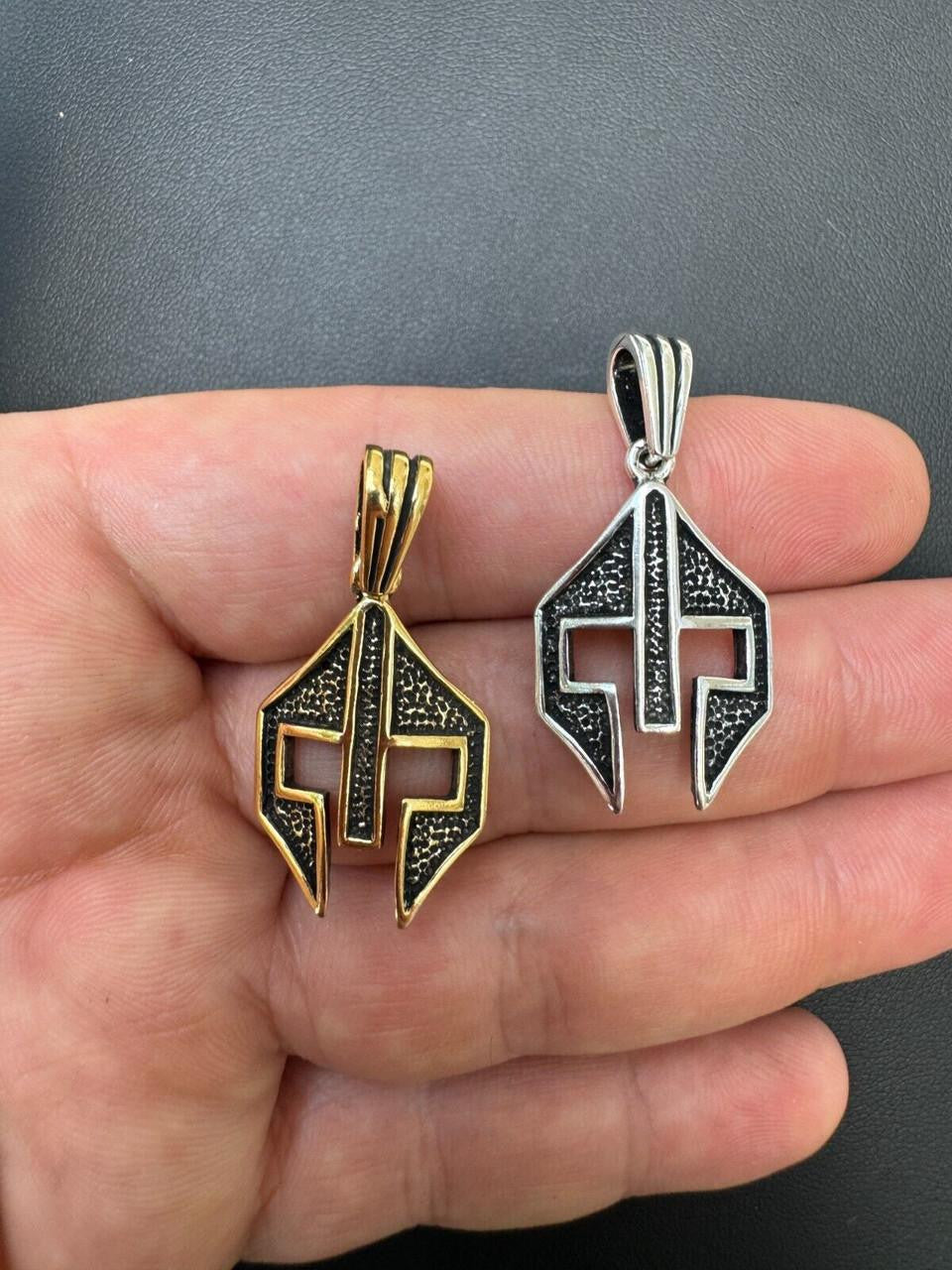 Spartan Gladiator Helmet Pendant - 14k Gold Vermeil Or Oxidized 925 Silver - Small 1.5"