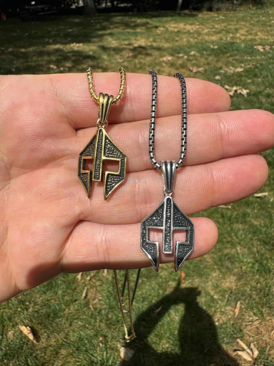 Spartan Gladiator Helmet Pendant - 14k Gold Vermeil Or Oxidized 925 Silver - Small 1.5"